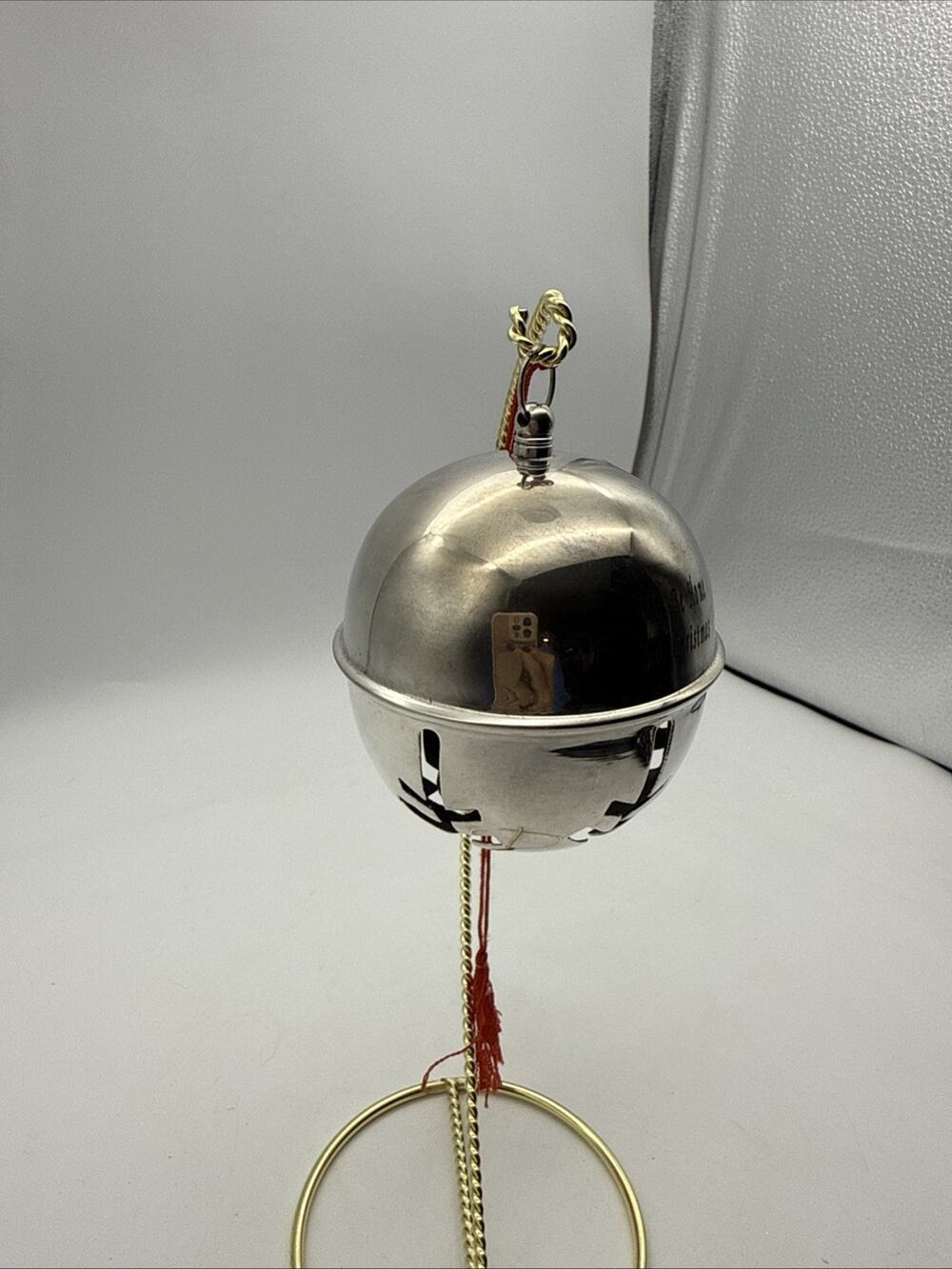 Unbranded 3 inch silver sleigh bell ornament engraved I’ll be home for Christmas